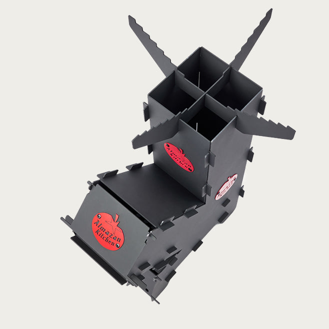 Almazan Kitchen Foldable Rocket Stove seen from above on a white background.