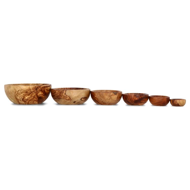 Olive Wood Bowls of different sizes shown next to each other