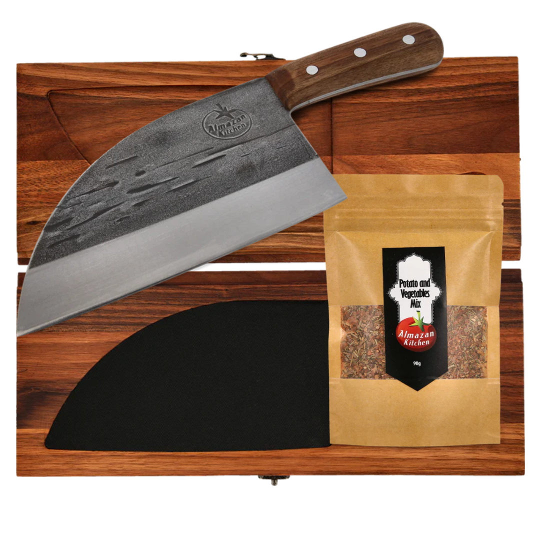 The Signature Collection - Almazan Kitchen® “Original Serbian Chef Knife” + “Premium Walnut Gift Box” + “Potato and Vegetables Mix”